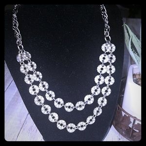 Fashion jewelry, two strand silver necklace.